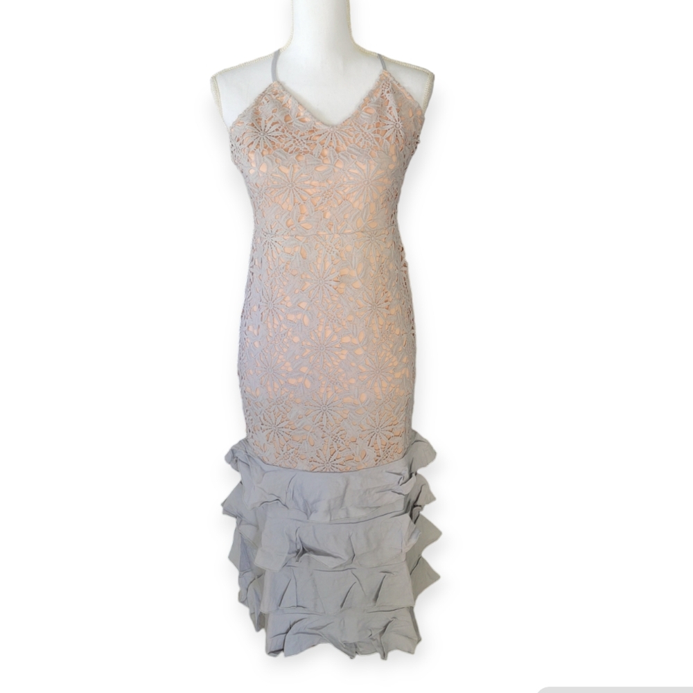 Anthropologie Endless Rose Lace Overlay/Ruffle Bottom Midi Dress - Picture 2 of 14
